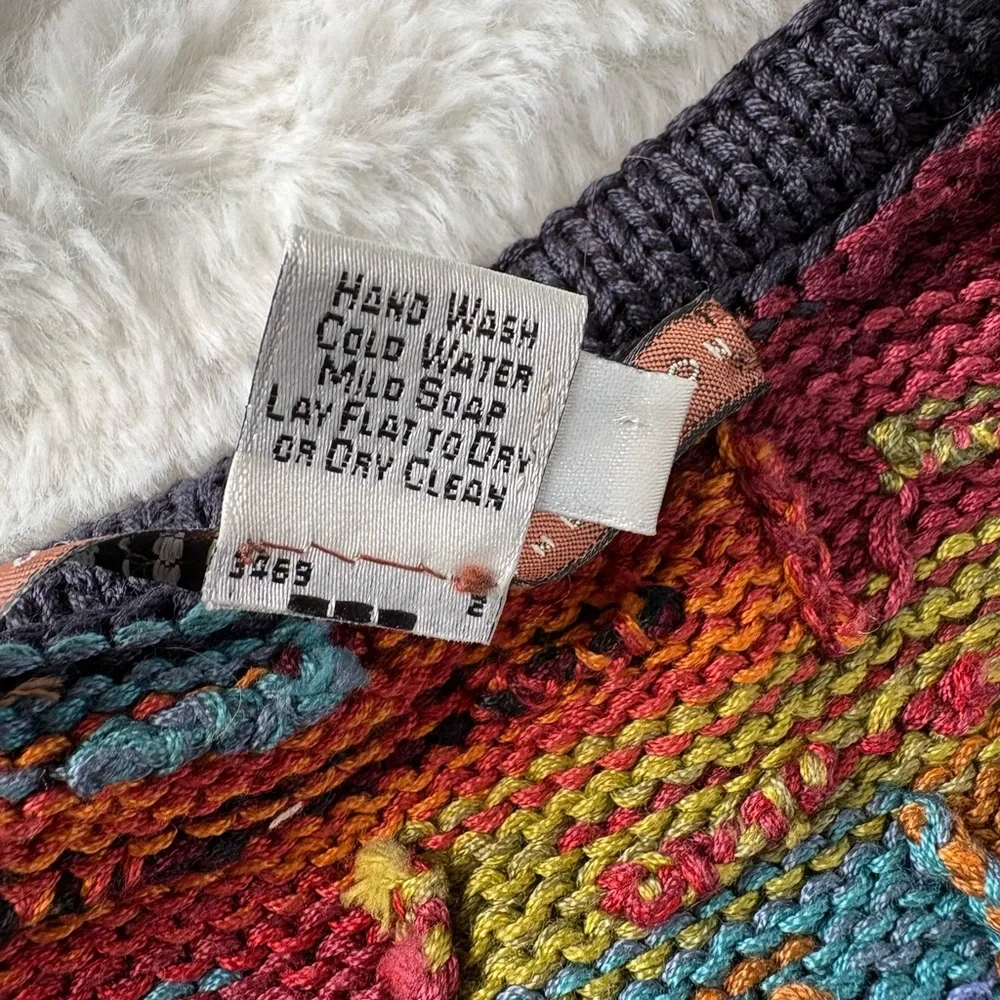 Peruvian Connection Pima Cotton Colorful Abstract Knit Button Cardigan, Sz Med - Picture 9 of 9